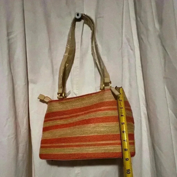 NWOT Etienne Aigner Striped Purse. Y2K Still Plastic Wrapped Handles, Never Used - Picture 11 of 11